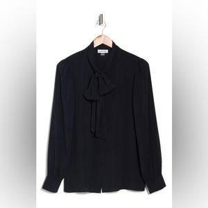 Calvin Klein Long Sleeve Necktie Bow Blouse